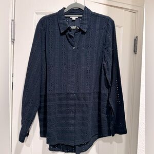 Dark Navy, Lacy-Look, Button-Down by J Jill